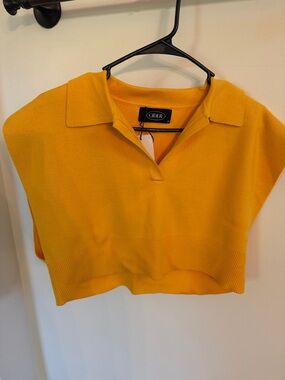 Cider Yellow Knit/sweater Polo Crop Top